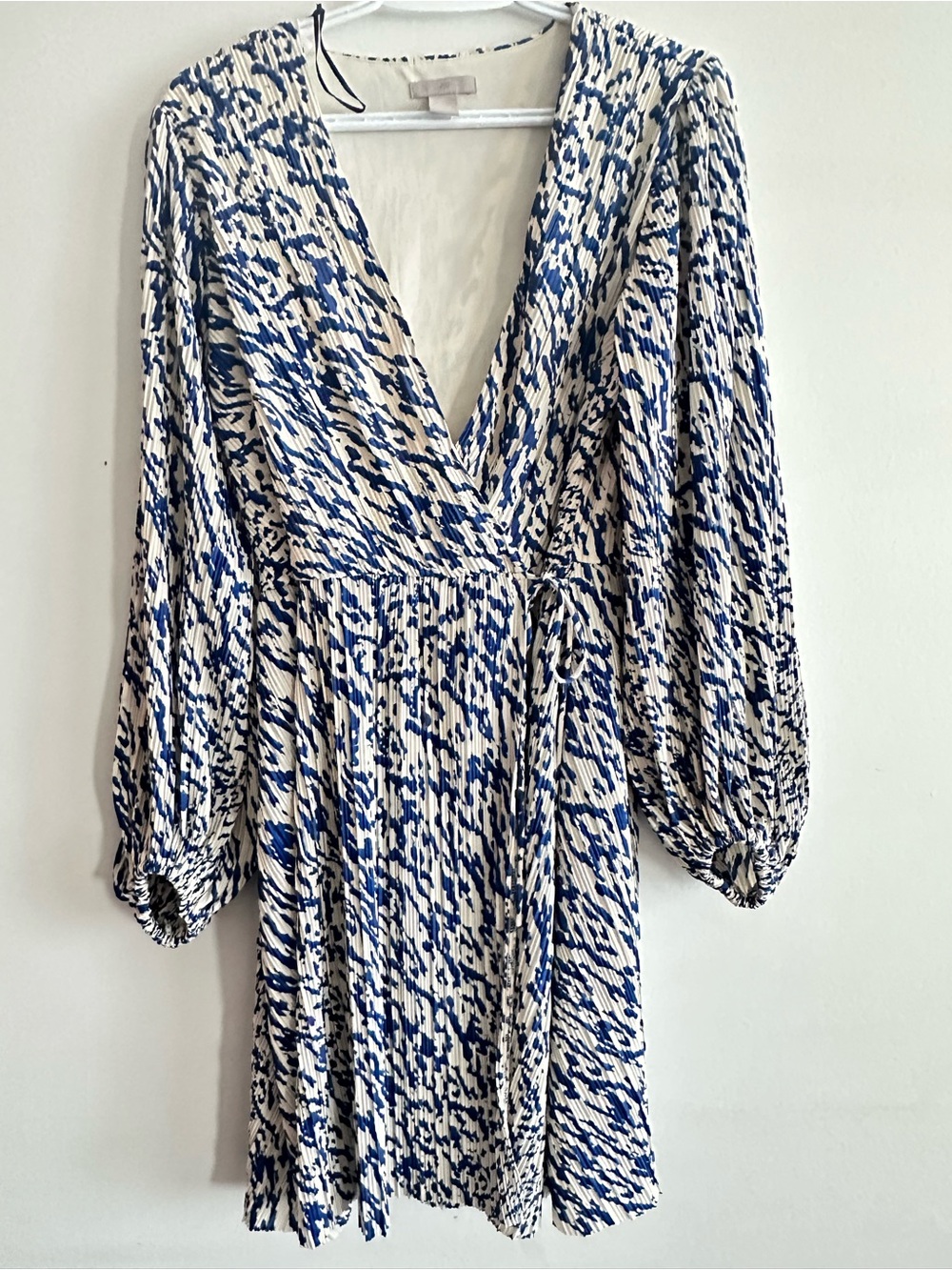H&M Blue and White Printed Midi Wrap Dress